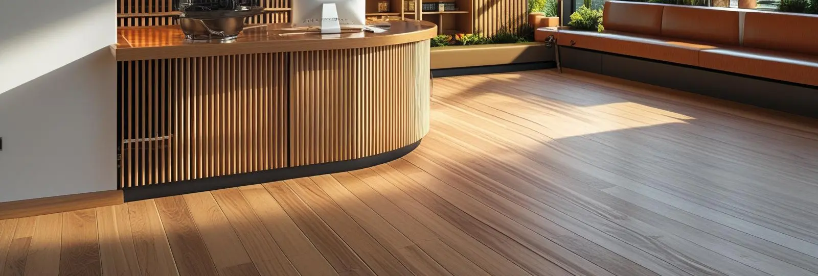 Wood laminate flooring in reception area
